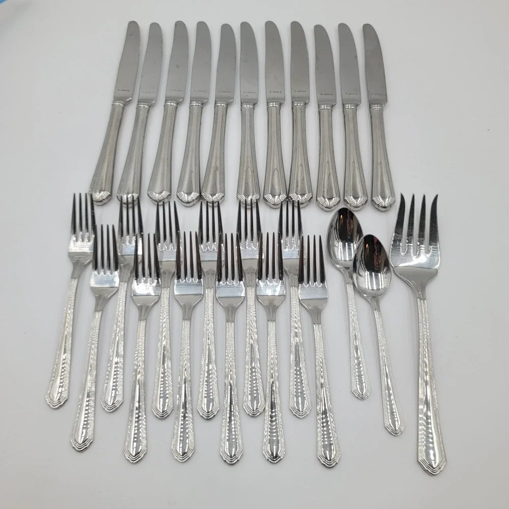 26pc Lenox Archway Stainless Flatware Set 18/10 Glossy Silverware
